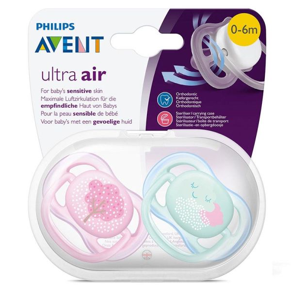 Philips Avent Yalancı Emzik Ultra Air Desenli Kız | 0-6 Ay, 2 Adet