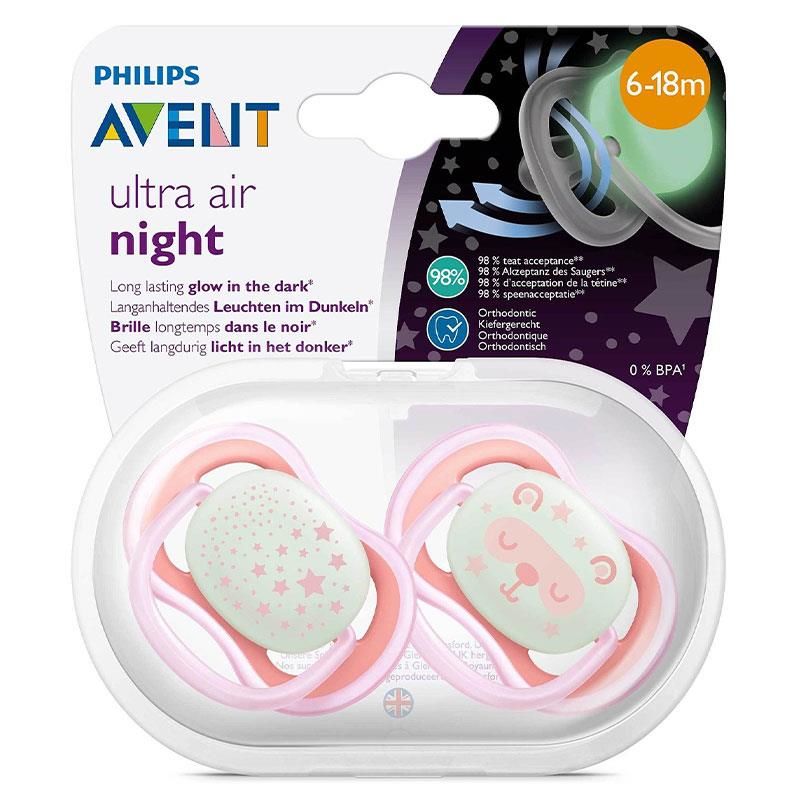 Philips Avent Yalancı Emzik Ultra Air Night Kız | 6-18 Ay, 2 Adet Gece Emziği