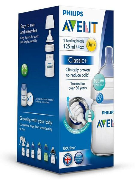 Philips Avent Biberon PP Classic Emzik 125ml | 0 Ay Üzeri, Şeffaf, 1 Adet