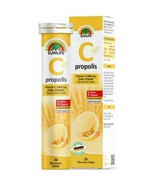 Sunlife Vitamin C 1000mg Çinko Propolis 20 Efervesan Tablet | Limon Aromalı