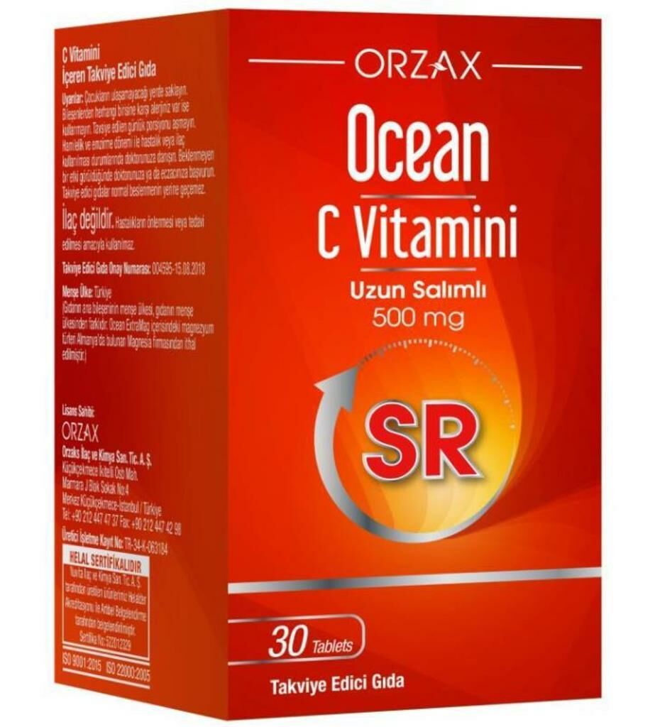 Orzax Ocean Vitamin C SR 500mg 30 Tablet | Uzun Salımlı