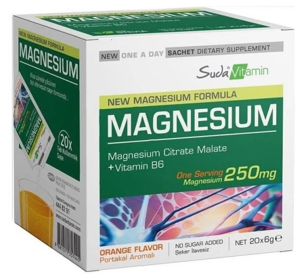 Suda Vitamin Magnesium 250mg 20 Saşe | Portakal Aromalı
