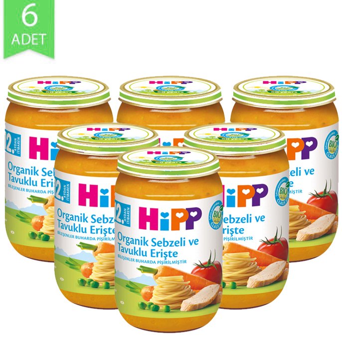 Hipp Organik Sebze Püresi Tavuk Erişte 220gr | 6 Adet