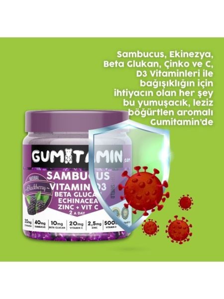 Gumitamin Sambucus Vitamin D3 Beta Glucan Zinc + Vit C 60 Gummies