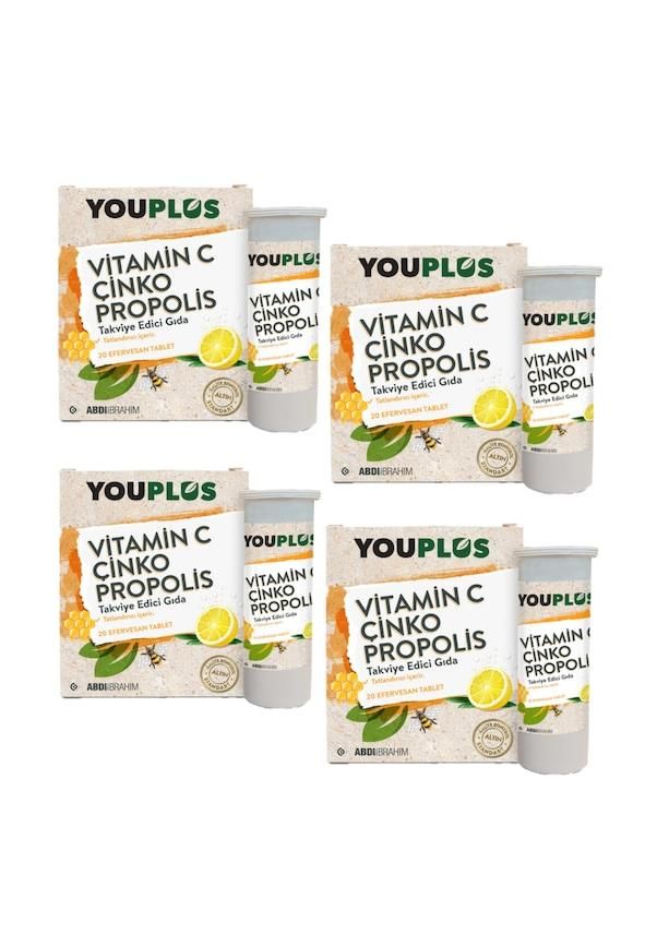 You plus Vitamin C Çinko Propolis Effervesan 20 Tablet | 4 Adet