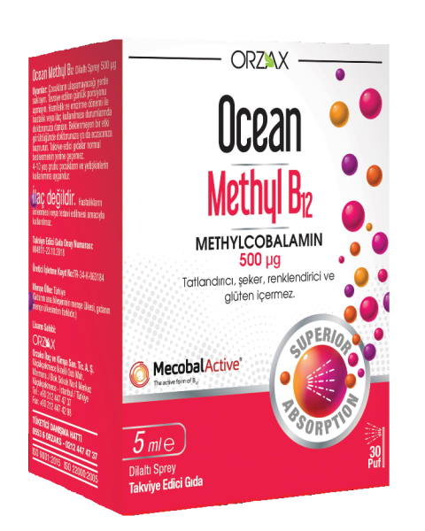 Orzax Ocean Methyl B12 500mcg Dilaltı Sprey 5ml