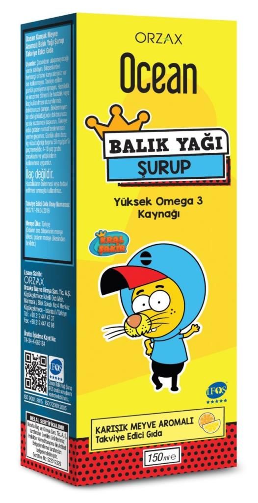 Orzax Ocean Balık Yağı Şurubu Karışık Meyve Aromalı 150ml | Kral Şakir