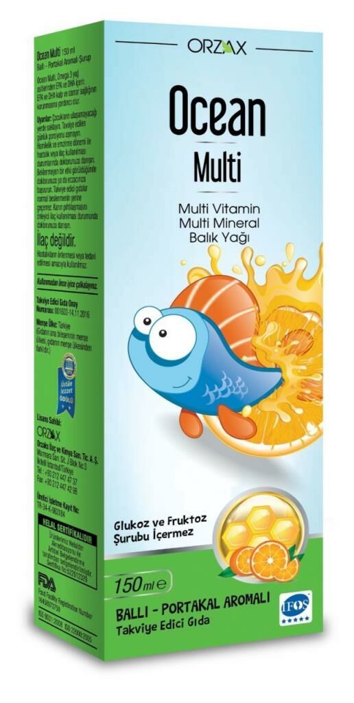 Orzax Ocean MULTİ Multi-Vitamin & Balık Yağı Şurubu Ballı Portakal Aromalı 150ml