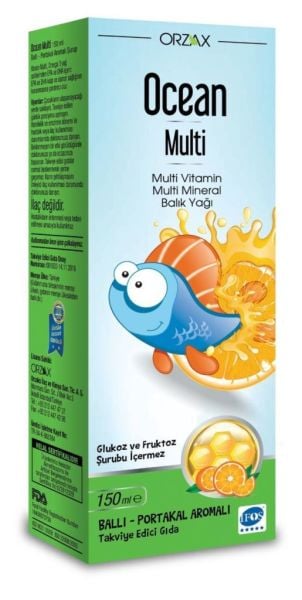 Orzax Ocean MULTİ Multi-Vitamin & Balık Yağı Şurubu Ballı Portakal Aromalı 150ml