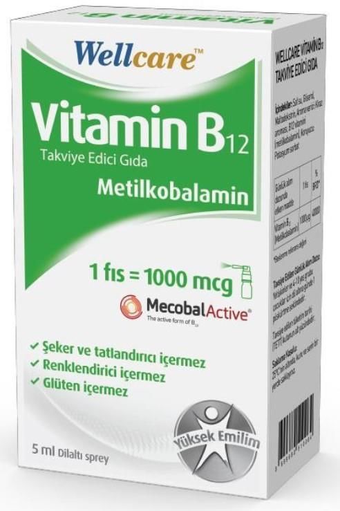 Wellcare Metilkobalamin Vitamin B12 1000mcg Dilaltı 5ml