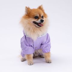 Lila Kürklü Tulum Yağmurluk Küçük Irk Yağmurluk  Köpek Kıyafeti  Köpek Yağmurluğu