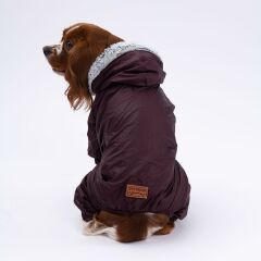 Kahverengi Kürklü Tulum Yağmurluk Küçük Irk Yağmurluk  Köpek Kıyafeti  Köpek Yağmurluğu