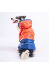 Turuncu-Lacivert BiColor Orta ve Büyük Irk Köpek Tulum Yağmurluğu Köpek Yağmurluk Köpek Kıyafeti