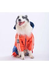 Turuncu-Lacivert BiColor Orta ve Büyük Irk Köpek Tulum Yağmurluğu Köpek Yağmurluk Köpek Kıyafeti