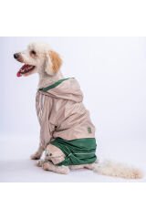 Bej-Yeşil BiColor Orta ve Büyük Irk Köpek Tulum Köpek Yağmurluk Köpek Kıyafeti