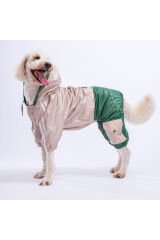Bej-Yeşil BiColor Orta ve Büyük Irk Köpek Tulum Köpek Yağmurluk Köpek Kıyafeti