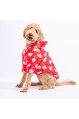 Kırmızı Teddy Puff Orta ve Büyük Irk Köpek Montu Köpek Yağmurluk Köpek Kıyafeti Köpek Elbisesi