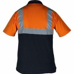 İş Güvenlik Modeli Turuncu Lacivert Reflektörlü Lacoste Yaka Reflektörlü Tişört