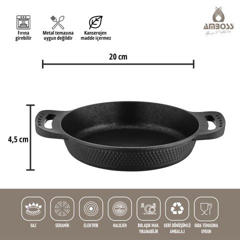 Amboss Kuvars Titanyum Kaplama Döküm Sahan Omlet Set - Siyah - 20 cm