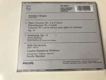 Frédéric Chopin / Bella Davidovich ; London Symphony Orchestra, Neville Marriner – Piano Concerto No. 2 In F Minor / ''Krakowiak'' Op. 14