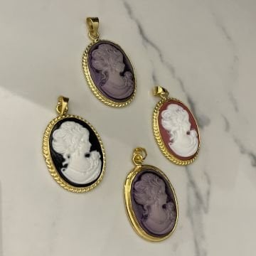 925 Ayar Gümüş İthal Cameo Taşlı Figürlü Kolye Cameo