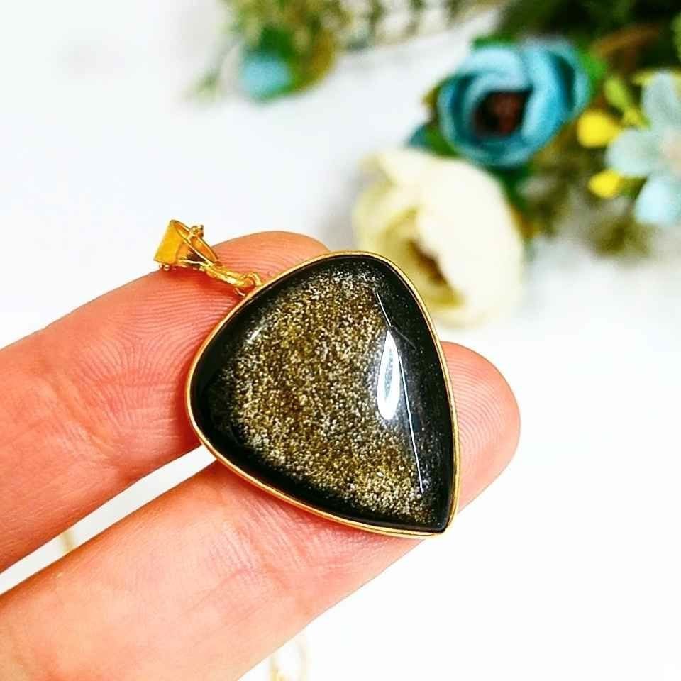 Gold Obsidyen Taşı Kolye O02