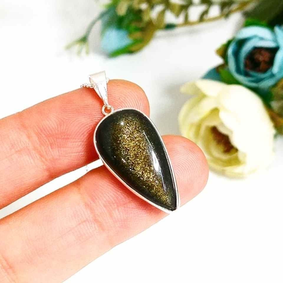 Gold Obsidyen Taşı Kolye O05