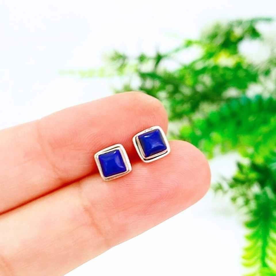 Lapis Lazuli Doğal Taş Gümüş Küpe 00635