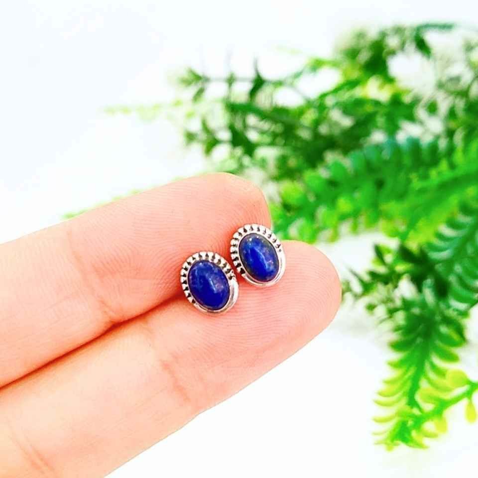 Lapis Lazuli Doğal Taş Gümüş Küpe 00641