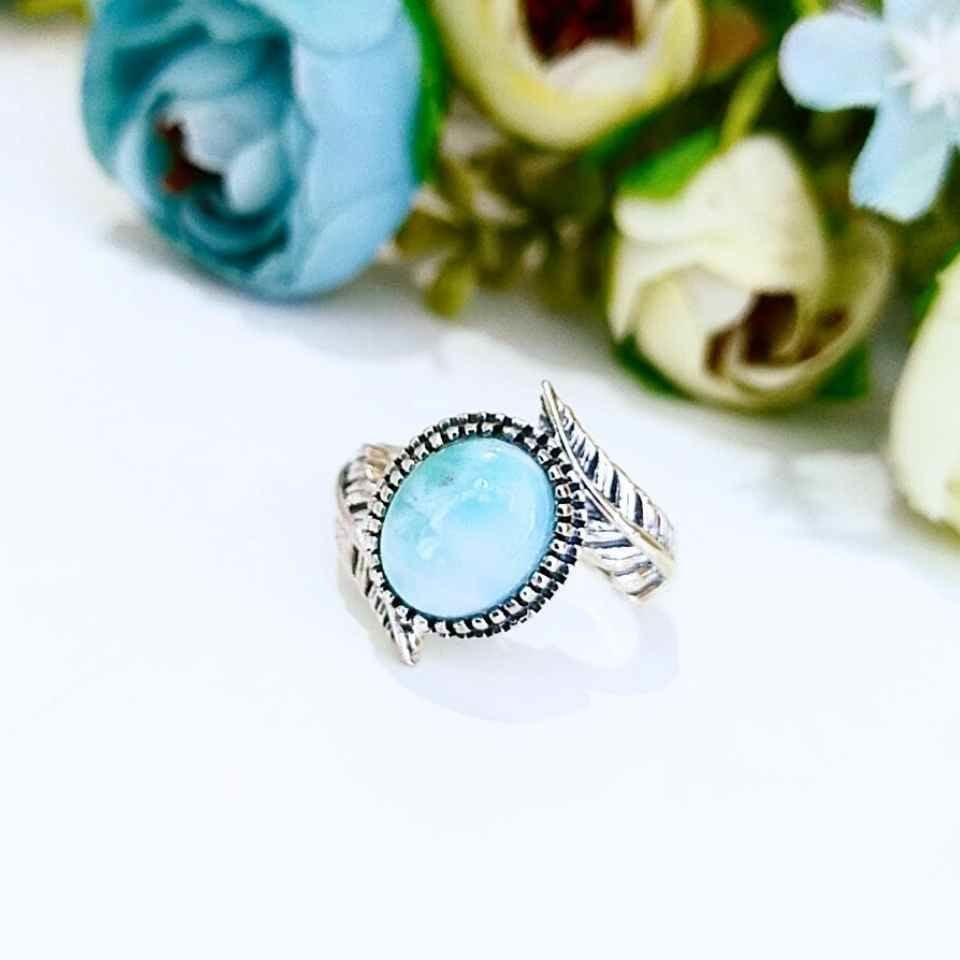 Larimar Taşı Doğal Taş Gümüş Yüzük 00673