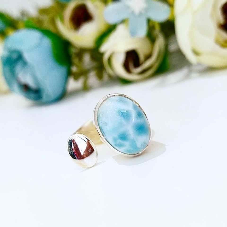 Larimar Taşı Doğal Taş Gümüş Yüzük 00676