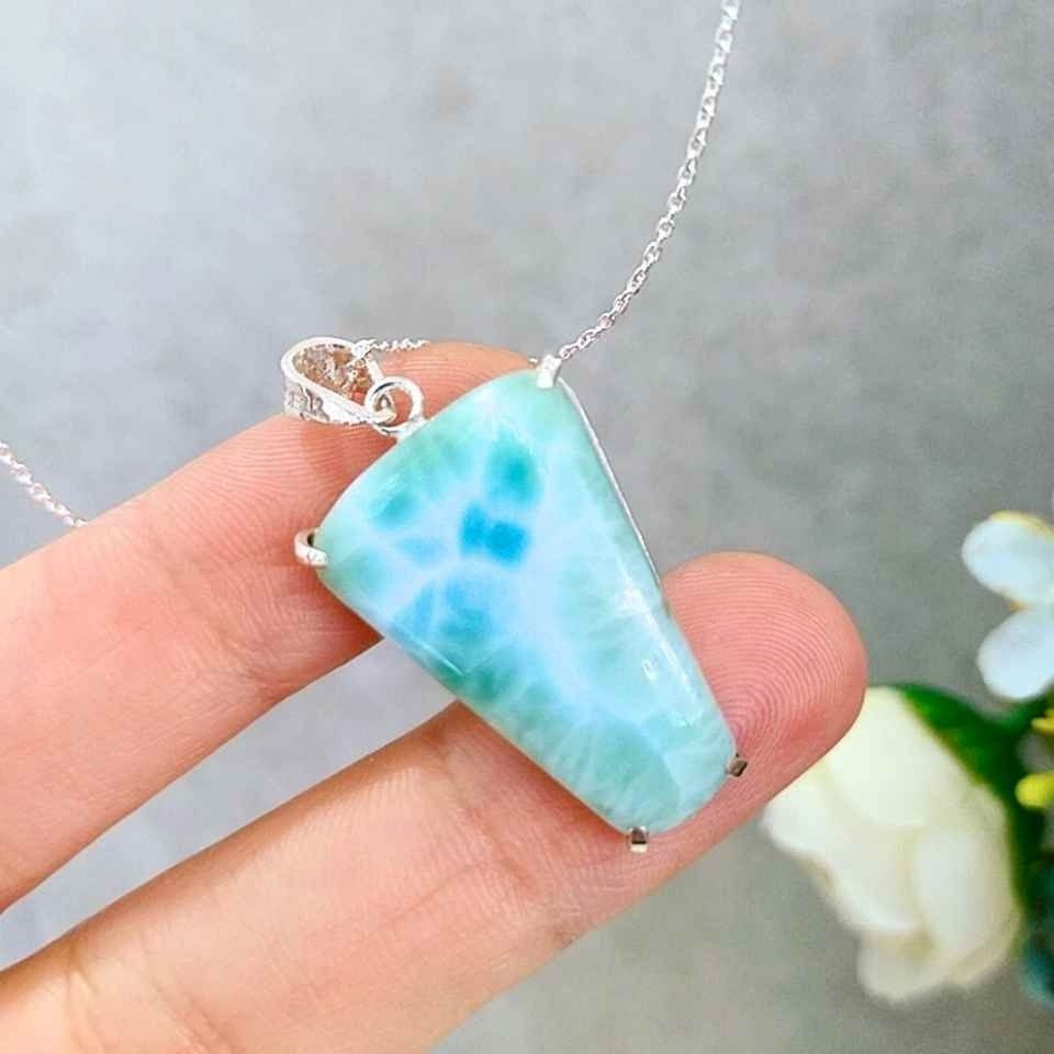 Larimar Taşı Doğal Taş Gümüş Kolye 00993