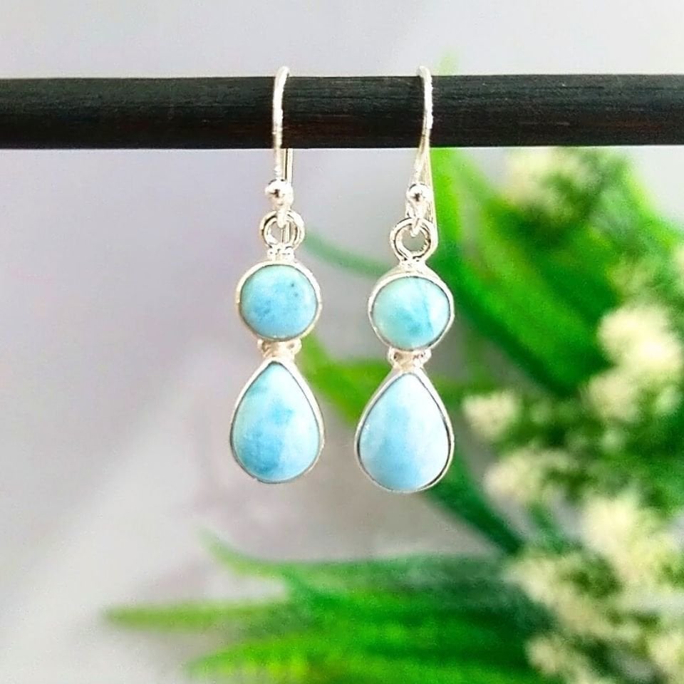 Larimar Taşı Özel Tasarım Küpe - KP885