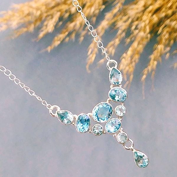 Blue Topaz Özel Tasarım Doğaltaş Kolye