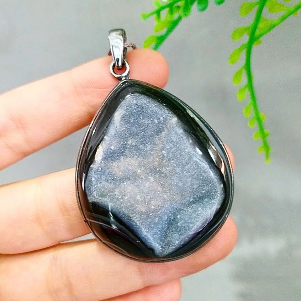 Black Druzy Akik Özel Tasarım Kolye