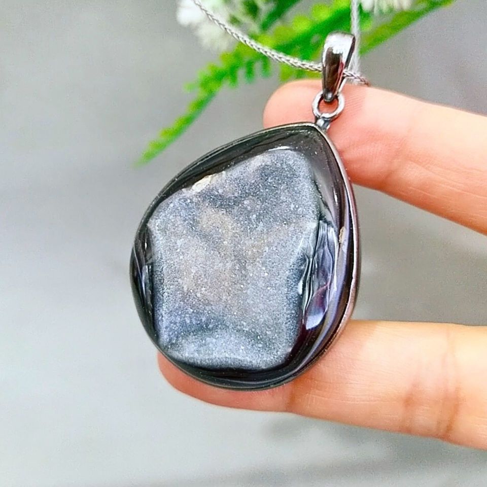 Black Druzy Akik Özel Tasarım Kolye