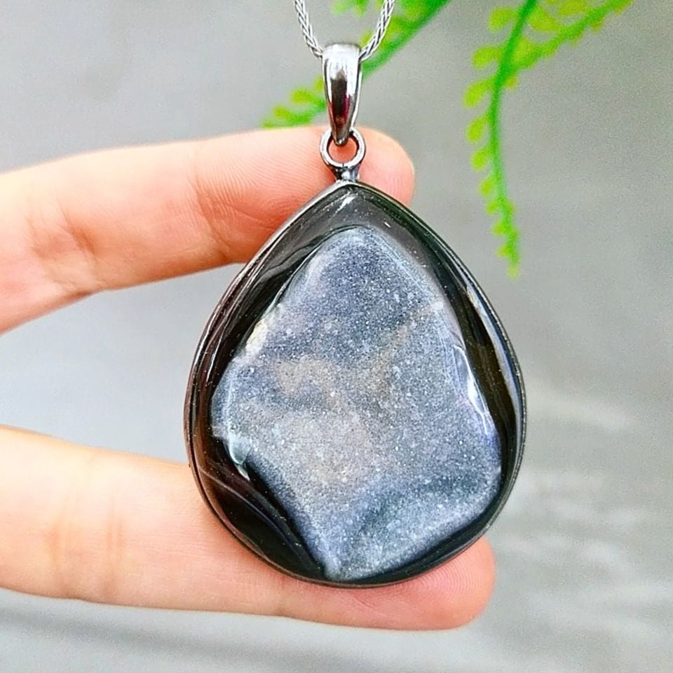 Black Druzy Akik Özel Tasarım Kolye