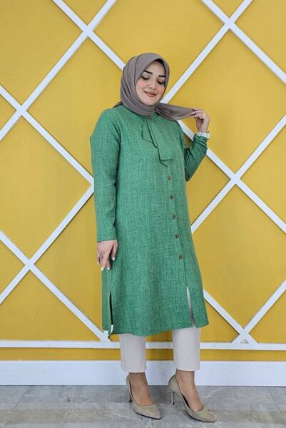 KADIN VOLAN HAKİM YAKA DETAYLI TESETTÜR GÖMLEK BENETTON - 5 BEDEN