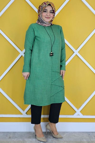 KADIN NERVÜR DİKİM DETAYLI KOLYELİ TESETTÜR TUNİK BENETTON - 2 BEDEN