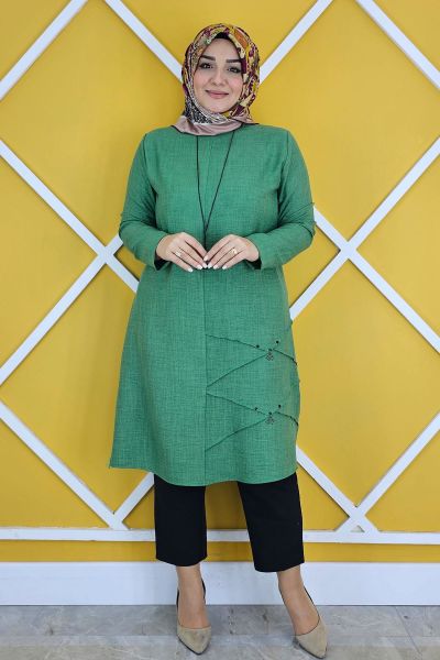 KADIN NERVÜR DİKİM DETAYLI KOLYELİ TESETTÜR TUNİK BENETTON - 2 BEDEN