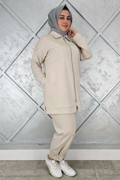 KADIN TAŞ DETAYLI TESETTÜR TAKIM TAŞ - 5 BEDEN