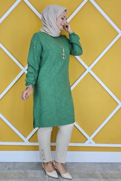 MYSTIL KADIN OMUZ TAŞ DETAYLI KOLYELİ TESETTÜR TUNİK BENETTON - 2XL