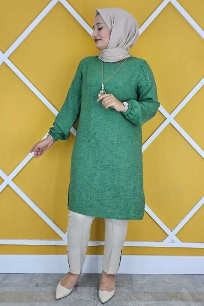 KADIN OMUZ TAŞ DETAYLI KOLYELİ TESETTÜR TUNİK BENETTON - L