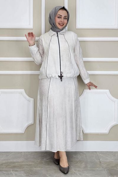 PYS KADIN BİYELİ FERMUARLI TESETTÜR TAKIM TAŞ - 4 BEDEN