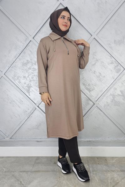 KADIN FERMUARLI BAĞCIKLI TESETTÜR TUNİK VİZON - 2 BEDEN