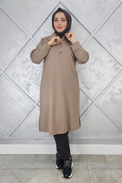 KADIN FERMUARLI BAĞCIKLI TESETTÜR TUNİK VİZON - 2 BEDEN