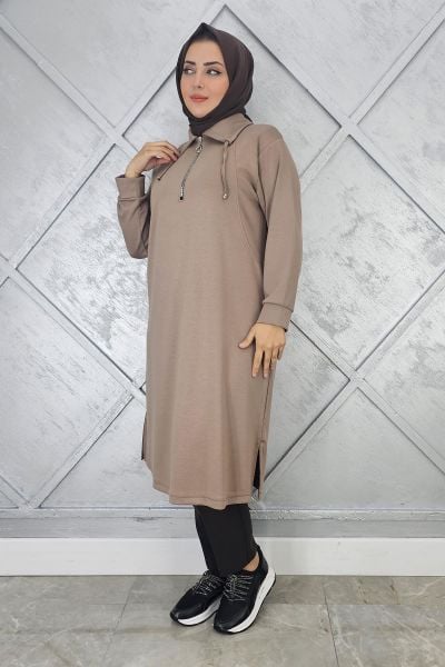 KADIN FERMUARLI BAĞCIKLI TESETTÜR TUNİK VİZON - 5 BEDEN