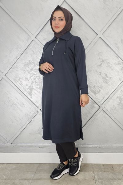 KADIN FERMUARLI BAĞCIKLI TESETTÜR TUNİK ANTRSİT - 5 BEDEN