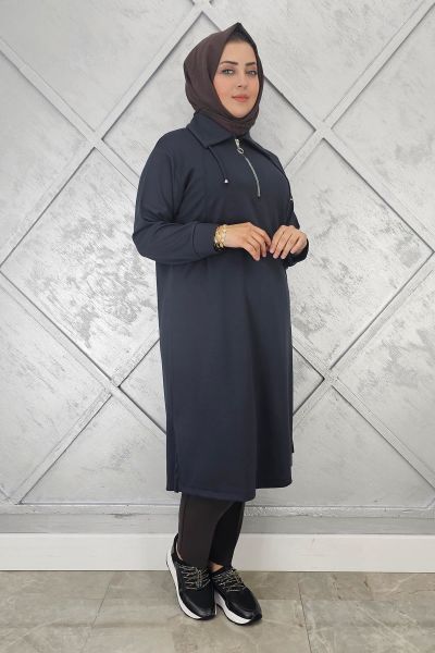 KADIN FERMUARLI BAĞCIKLI TESETTÜR TUNİK ANTRSİT - 5 BEDEN