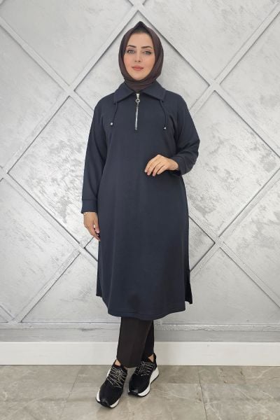 KADIN FERMUARLI BAĞCIKLI TESETTÜR TUNİK ANTRSİT - 5 BEDEN